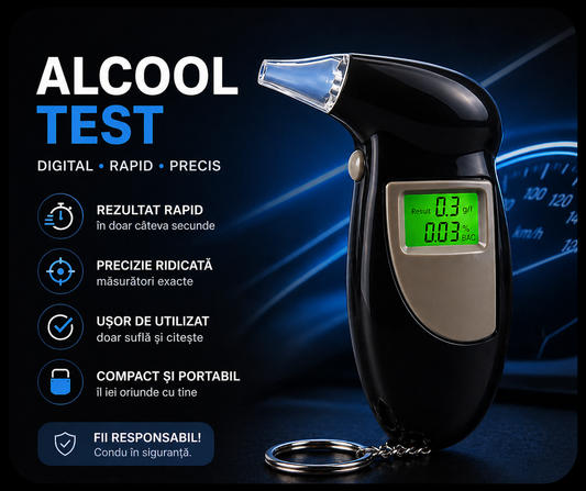 Alcool tester portabil cu afisaj digital si 4 capete interschimbabile