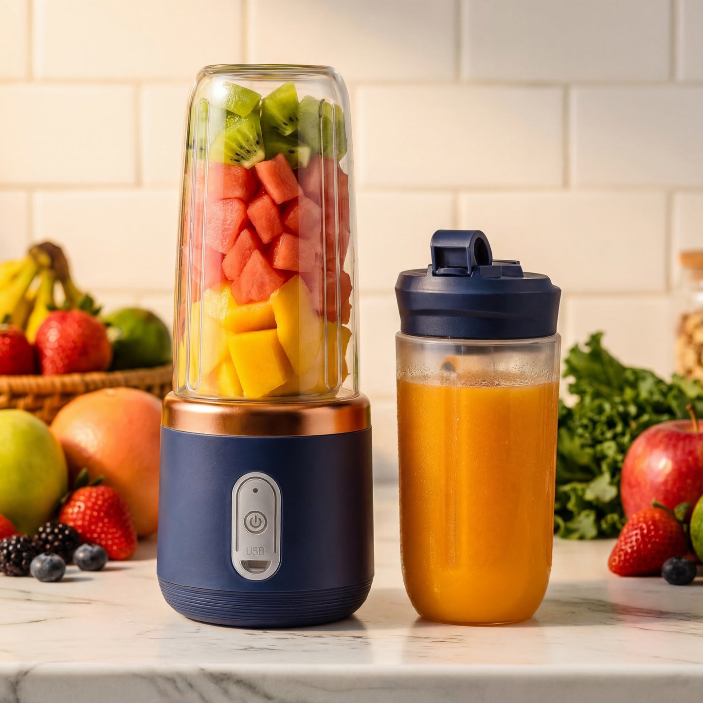 Blender portabil 400 ml – 6 lame, USB, 40 W