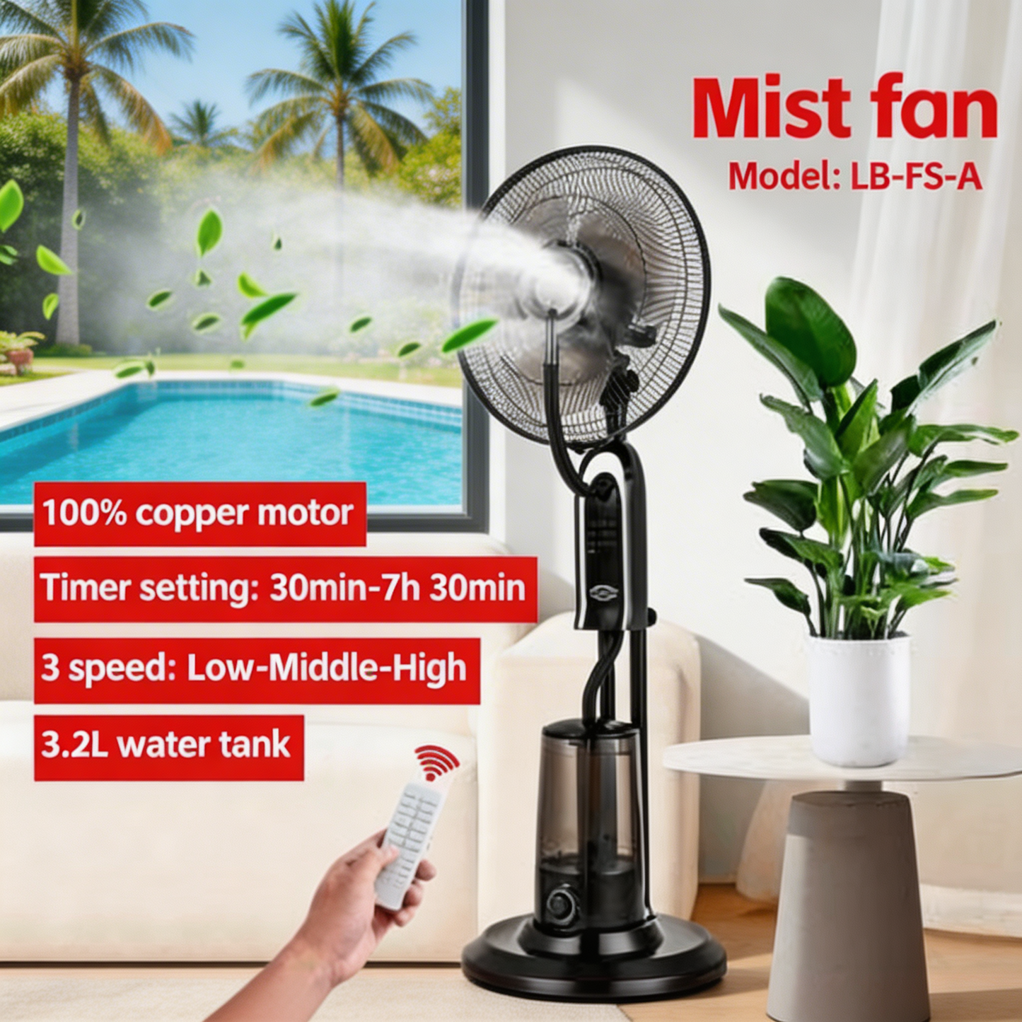 🌬️ Ventilator cu Umidificare (Mist Fan) – Răcoare Instant, Aer Proaspăt