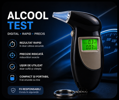 Alcool tester portabil cu afisaj digital si 4 capete interschimbabile