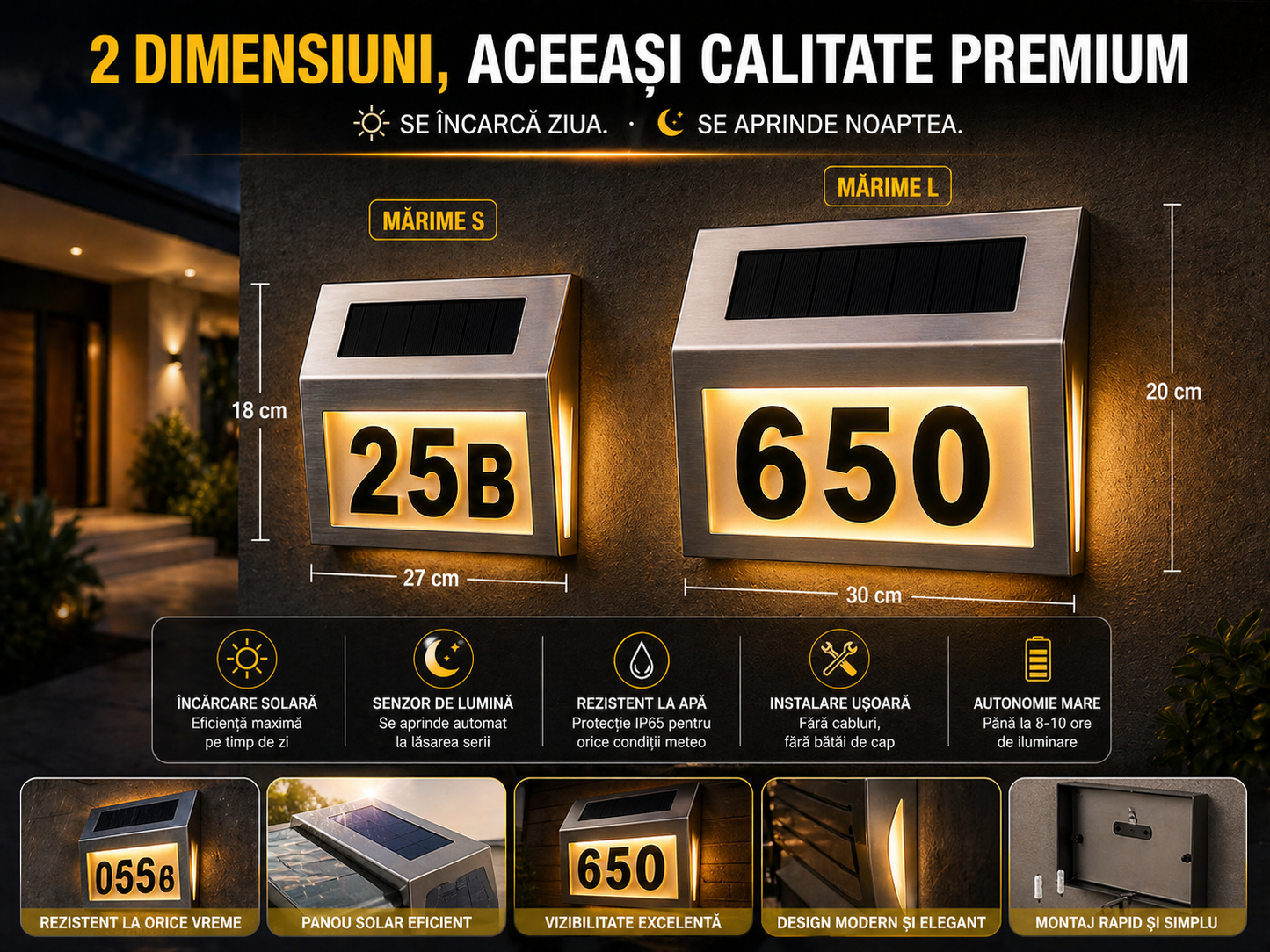 🔆 Număr Casă Solar LED – Vizibilitate Perfectă Zi și Noapte