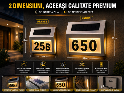 🔆 Număr Casă Solar LED – Vizibilitate Perfectă Zi și Noapte
