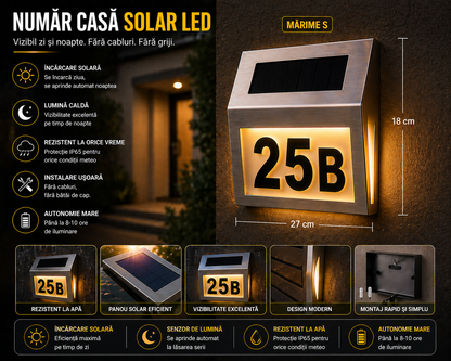 🔆 Număr Casă Solar LED – Vizibilitate Perfectă Zi și Noapte