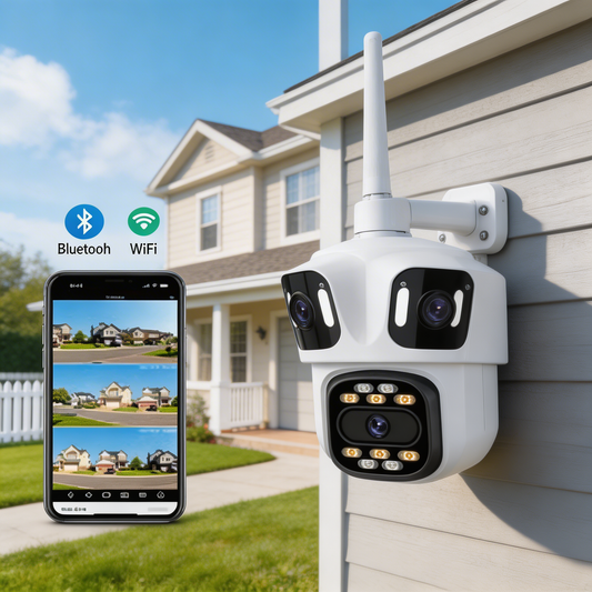 📡 Cameră de Supraveghere WiFi cu 3 Lentile – Control Total & Imagine Clară