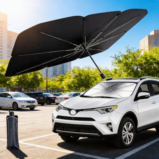 🚗 Parasolar Auto Tip Umbrelă – Protecție Rapidă împotriva Căldurii