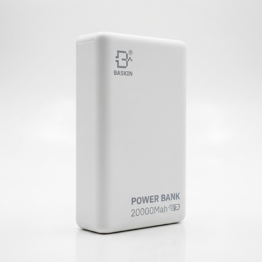 Baterie Portabila 20.000mAh BASKIN PB-003, 22.5W Fast Charge, Display LED, USB-A, USB-C, tip Lightning, Alb