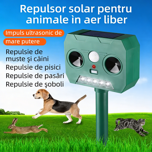 Aparat repelent solar cu ultrasunete pentru animale – protecție eficientă pentru curte și grădină